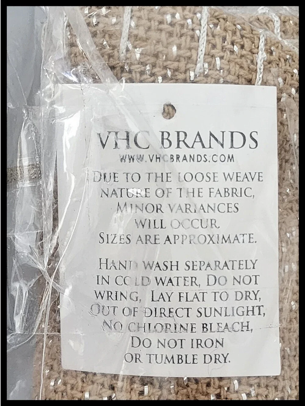 NEW Nowell Natural Burlap Table Runner Modern Farmhouse Silver Tinsel Whipstitch